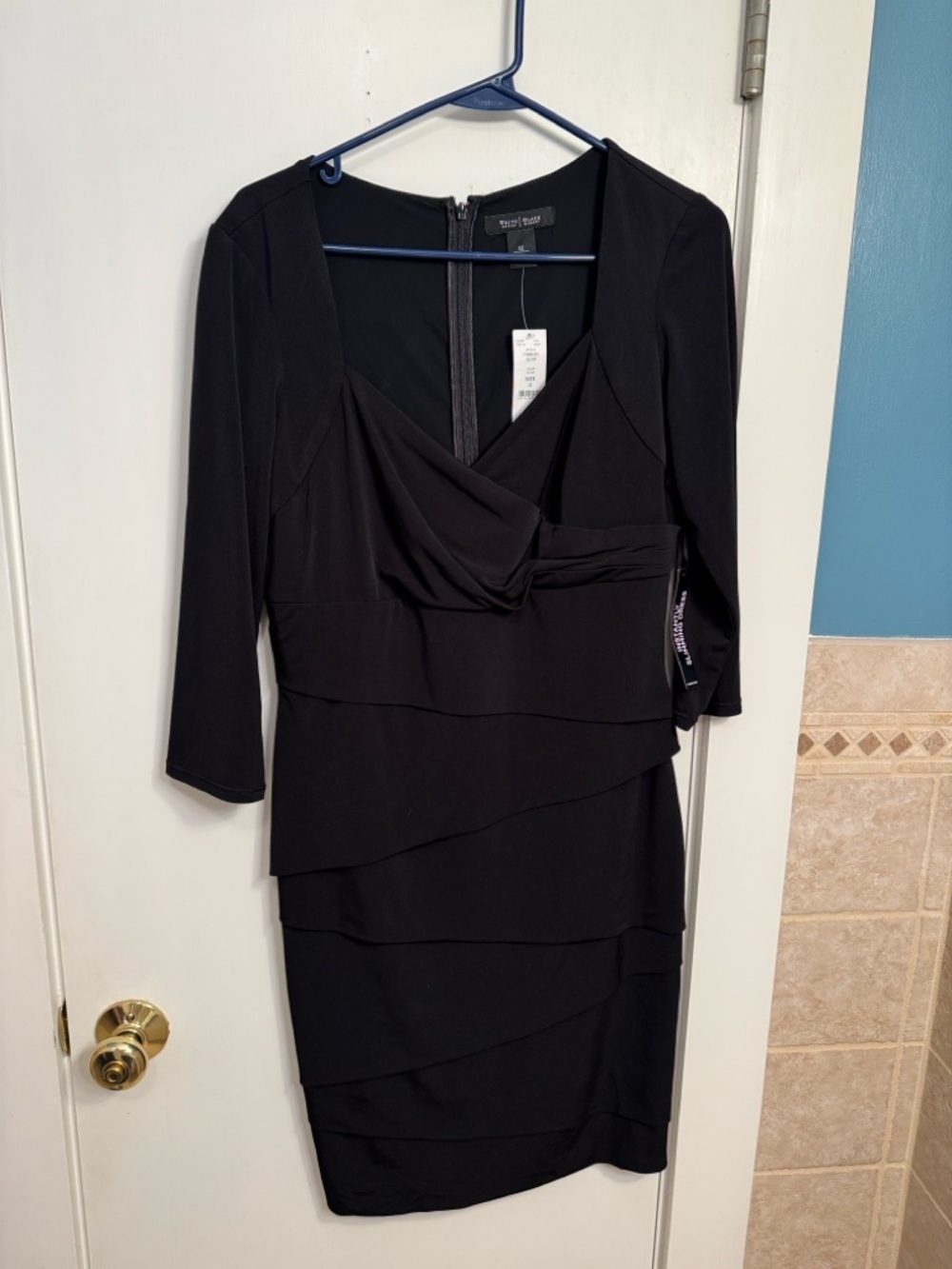 White House Black Market Black Layered V-Neck Dress NWT